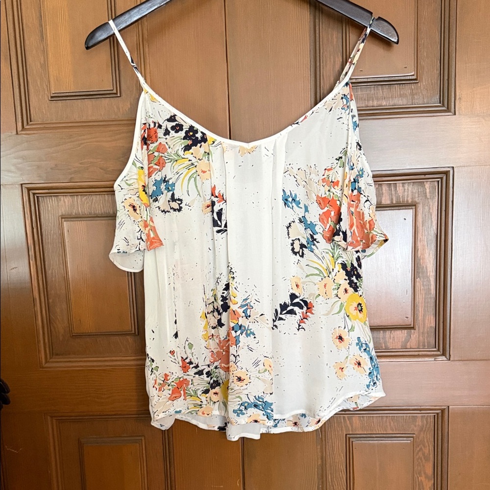 Joie Cream Floral Cold-Shoulder Cami with Multicolor Print